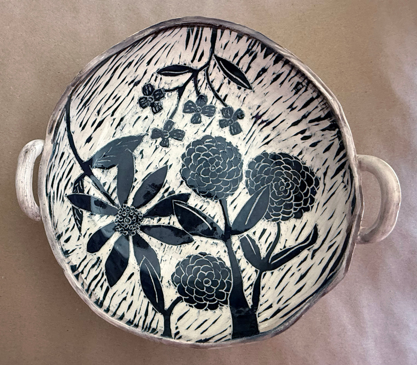Bouquet Bowl Sgraffito Platter