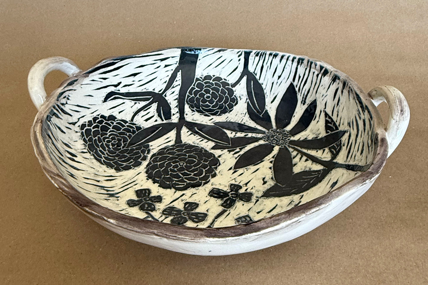 Bouquet Bowl Sgraffito Platter