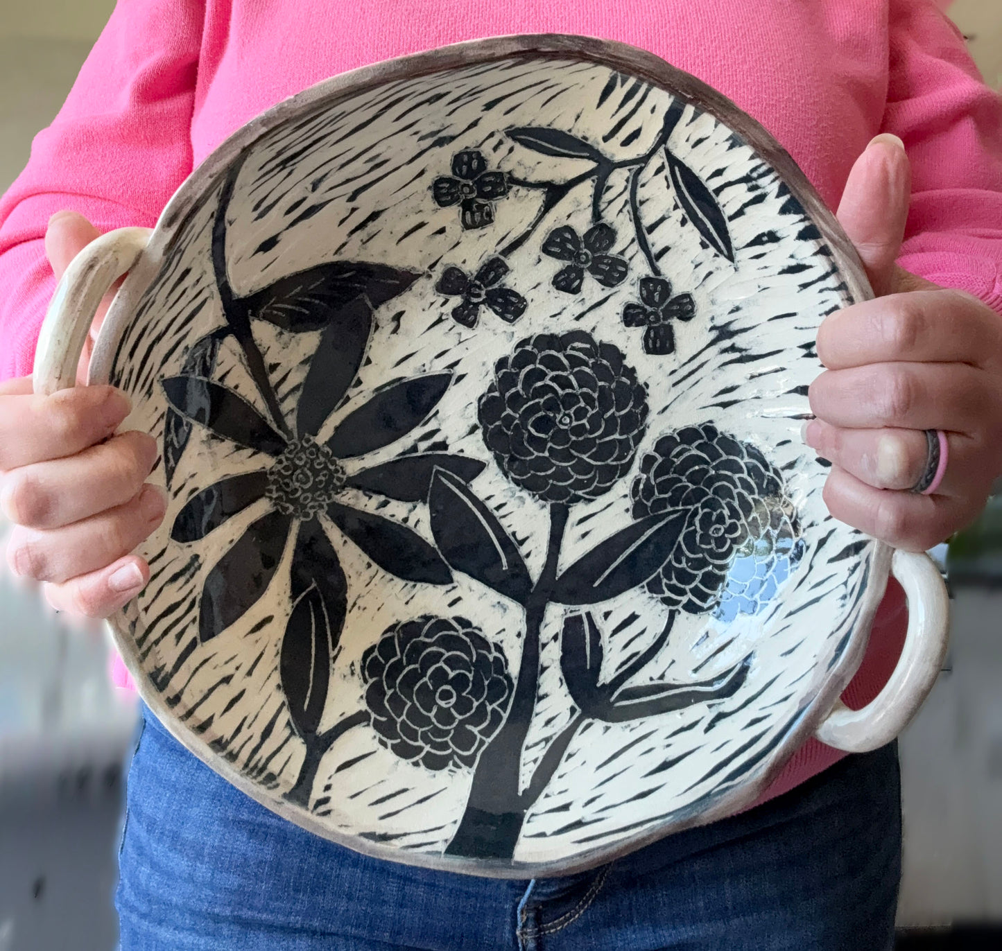 Bouquet Bowl Sgraffito Platter