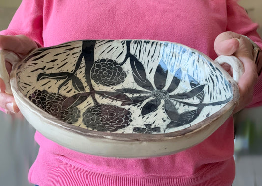 Bouquet Bowl Sgraffito Platter